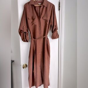 Max Studio Copper/Burnt Orange Colored Shirt Dress with belt. size XL